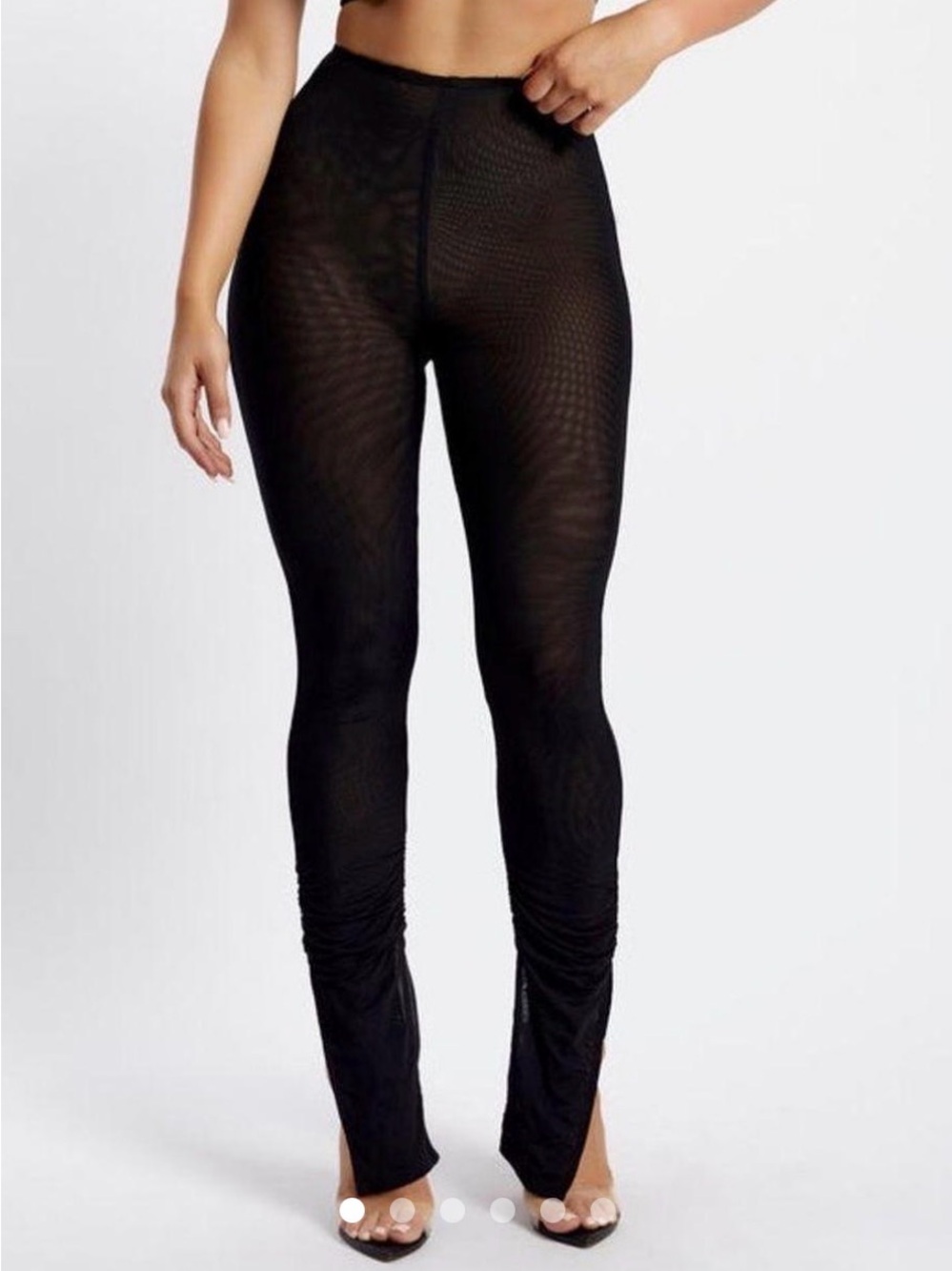 Meshki Black Sheer High-Waist Leggings with Ruched Ankles